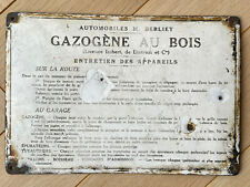 Ancienne Plaque émaillée - Gazogène au bois - Automobiles Berliet - Voiture