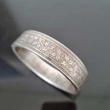 Bracelet Manchette Argent Massif Fin XIXè Décor Feuillage French Victorian 