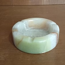 Cendrier En Onyx Vert, Orange, Rond, Marbré, Vintage, Collection, Pierre