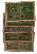 Lot de 5 billets allemands anciens de 50 marks Reichsbanknote fünfzig mark