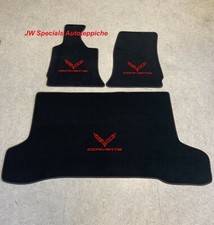 Tapis De Coffre Set Pour Corvette C7 Coupé Noir Rouge 3 Pièces Velours Nubuck