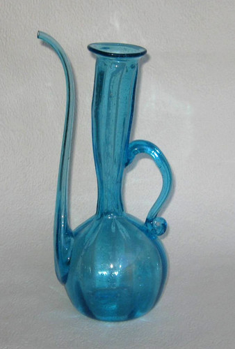 Ancienne burette verre bleu - en,