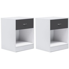 Lot de 2 tables de chevet OLGA 1 tiroir avec niche bois blanc et tiroir gris