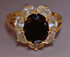 Vintage bague plaqué or marguerite saphir diamant color gold plated ring T52