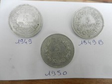 3 pièces de 5 francs alu 1949 1949B et 1950