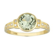 10k or Jaune Style Vintage Véritable Rond Vert Améthyste et Diamant Bague