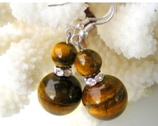 Boucles D'Oreilles En Pierres Précieuses Oeil de Tigre 925er Argent D'Oreille