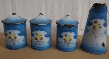 Série de 3 BOITES à EPICES EMAILLEES + PICHET anciens époque 1900/20 bleus
