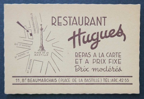 Carte visite restaurant - carte,