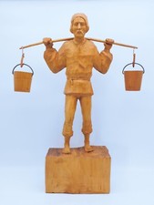 SCULPTURE EN BOIS VINTAGE LE PORTEUR D'EAU HAUT 44 CM BO47 CARVED WOOD