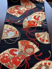 Kimono japonais ancien Fukuro Obi Taisho tic classique sur base noire en éven...