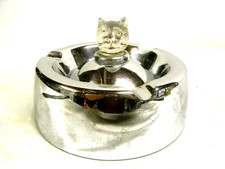 🇫🇷 CENDRIER MARCHAL LAITON CHROMÉ TÊTE DE CHAT CRISTAL VINTAGE ASHTRAY