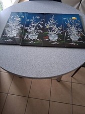 tableau asiatique " 4 pans " laqué nacré multicolore "4 saisons floral"  vietnam