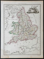 1812 - Angleterre et Pays de Galles - Carte géographique ancienne - Lapie