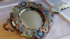 ANCIEN MIROIR FACE A MAIN BRONZE DORÉ ET ÉMAUX CLOISONNÉS NAPOLEON III XIXème 