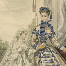 La mode illustrée Enfantina Robe Communion - Gravure Aquarelle originale XIXe