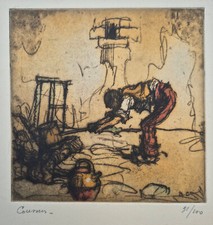 Armand COUSSENS "Fendeur de bois" Verni mou couleurs 1919 signé et n°31/100