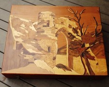 COFFRET ECRIN VIDE POUR MENAGEREV 38 PIECES DECOR DE MARQUETERIE VERS 1930