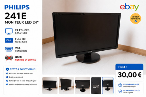 Moniteur philips 241e led - moniteur, 24"