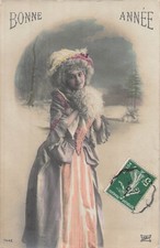 CP BONNE ANNEE FEMME ROBE