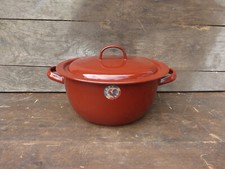 ancienne casserole,marmite en tôle émaillée rouge,japy
