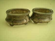 ANCIEN DEUX SALERONS EN ARGENTERIE  DECORE VERRINES EN VERRE TABLE