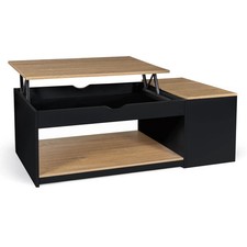 Table basse plateau relevable rectangulaire ELEA avec coffre bois noir et façon 
