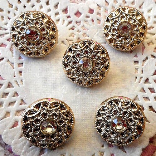 Boutons ronds doré strass - ronds,