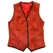 HERMES vintage 1980s, veste sans manches en cuir rouge pour femme, taille S