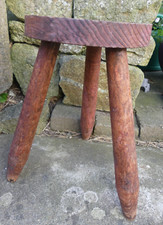 Tabouret Tripode Tabouret de traite Ferme Bois Brutaliste Vintage H 37,5 cm 24cm