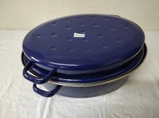 Daubière, Faitout Marmite Casserole + couvercle émail bleu 28 x 38cm