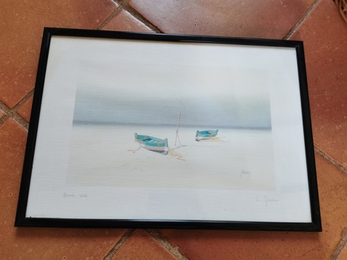 Lithographie barques sur la - 2,