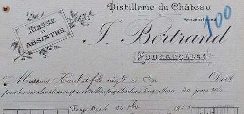Facture 1913 distillerie - distillerie, du