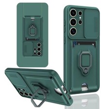 Étui de téléphone en silicone avec porte-carte magnétique coulissant...
