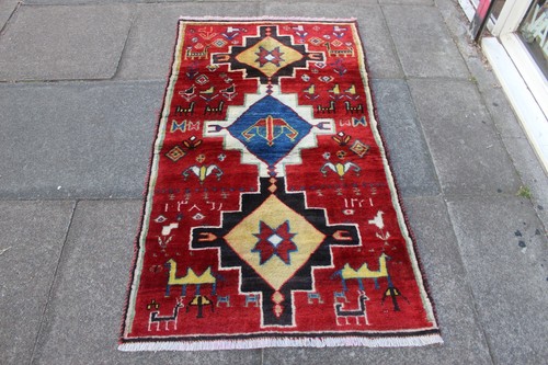 Tapis laine rouge oriental - laine,