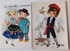 Lot de 2 anciennes cartes postales Costumes Brodées