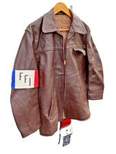 Canadienne en gros cuir Marron de 1940 WW2 (FFI) force- Française- d' intérieure