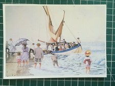 434 CPM Circa 1980 peinture - Scène avec plage, bateau ponton
