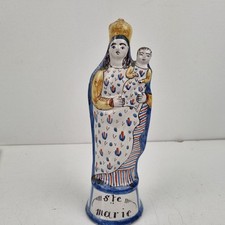 VIERGE À L'enfant, FAÏENCE POLYCHROME, Quimper, Bretagne, 19ÈM , Couronne, 23,5 