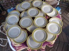 24 Assiette Plate Faience Salins Modèle Menton Déco Vichy Jaune Liseré Noir 23cm