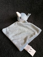 doudou mouchoir narval bleu blanc Bébé douceur  Etat Neuf