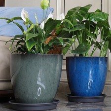 Lot de 3 pots de fleurs imitation faïence pour décoration jardin extérieur