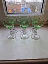 6 Verres Porto Aperitif ancien  cristal côtes vénitien Vert Ouraline Portieux?
