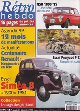 RETRO HEBDO N°91 NSU 1000 TTS / PEUGEOT P 135 / SIMCA 8 1200 / SAGA DES JERRICAN