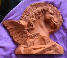 art sculpture - Tête de cheval / pegase en terre cuite signé / argile