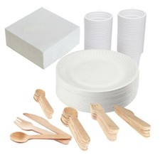 Maxi lot 570 pièces Vaisselle Jetable carton et bois - Couteaux Fourchettes Cuil