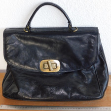 SACOCHE en CUIR NOIR sac pochette CARTABLE de qualite FERMETURE FACILE poignée