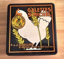 Ancienne boîte métallique carre  (coins arrondis) Galettes St Michel - tôle