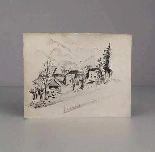 Ancien tableau dessin paysage