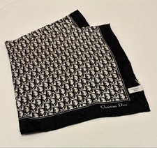 Christian Dior écharpe étole soie trotteur logo motif allover noir vintage